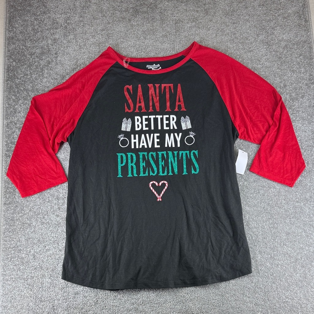 NWT Joe Boxer Santa Better Have My Presents 3/4 Long Sleeve Pajama Shirt Plus 1X
